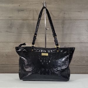 Brahmin Black Croc Embossed Patent Leather Tote Shoulder Bag